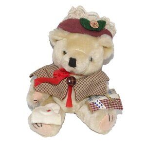 PACIFIC CRAFT sewing themed 8" light brown teddy bear vintage